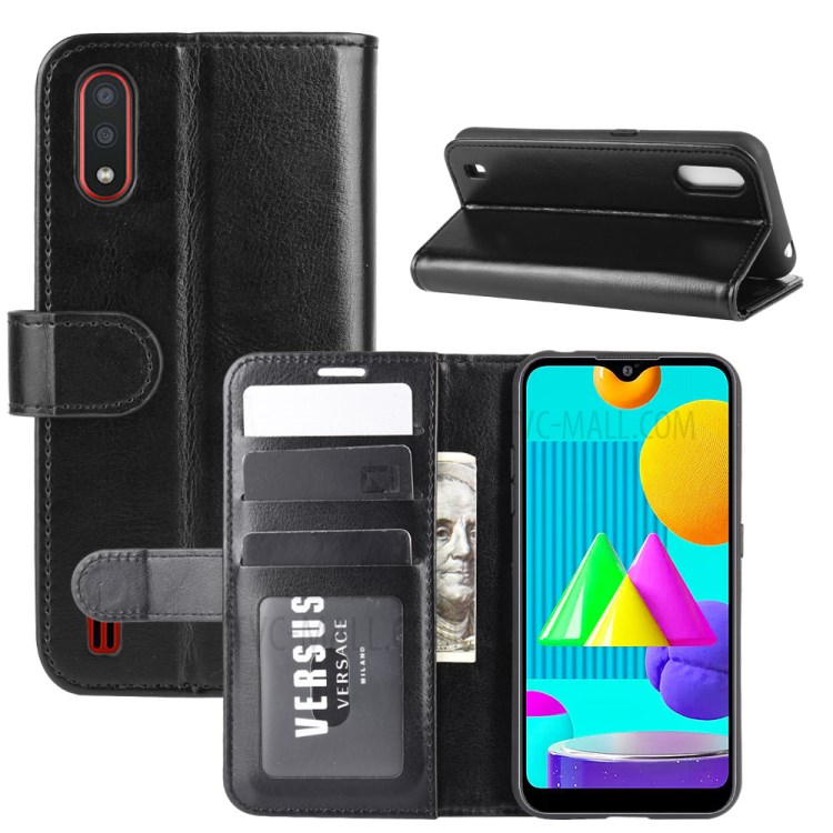 Crazy Horse Wallet Stand Leather Protective Case for Samsung Galaxy M01 - Black-1