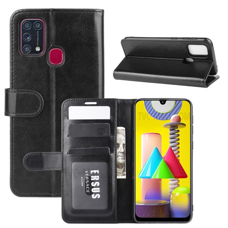 Crazy Horse Surface Leather Cell Phone Cover for Samsung Galaxy M31 - Black-1