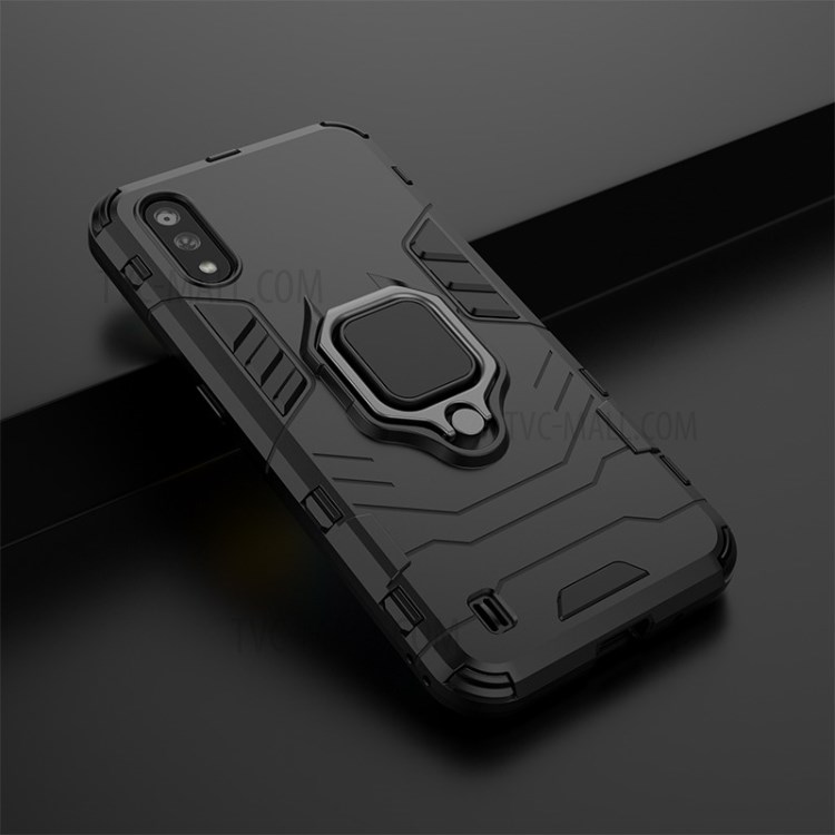 PC TPU Hybrid with Cool Guard Ring Holder Kickstand Case for Samsung Galaxy M01 - Black-9