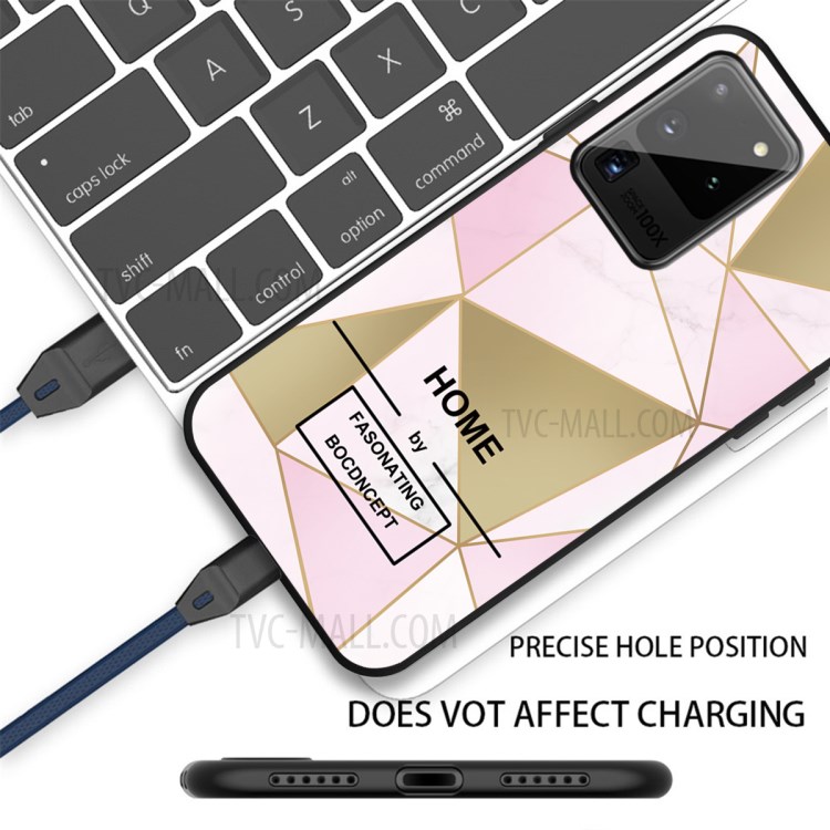 TPU Marble Surface Matte Black Shell for Samsung Galaxy Note 20 Plus/Note 20 Pro - Pink/Gold Triangle-2
