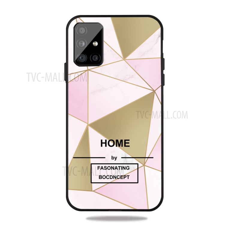 Matte Black TPU Unique Marble Skin Cover for Samsung Galaxy A51 SM-A515 - Pink/Gold Triangle-1