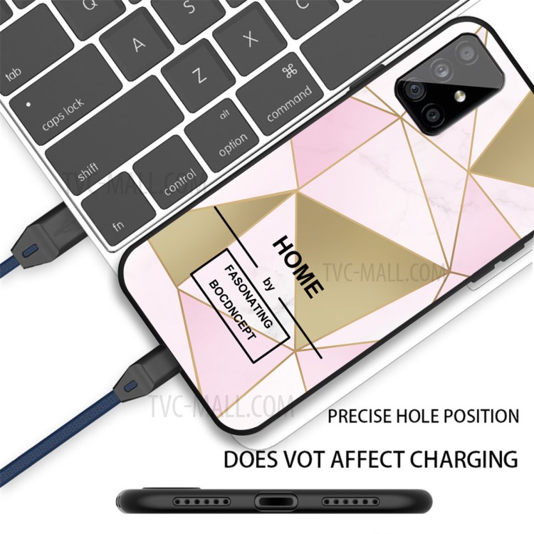 Matte Black TPU Unique Marble Skin Cover for Samsung Galaxy A51 SM-A515 - Pink/Gold Triangle-2