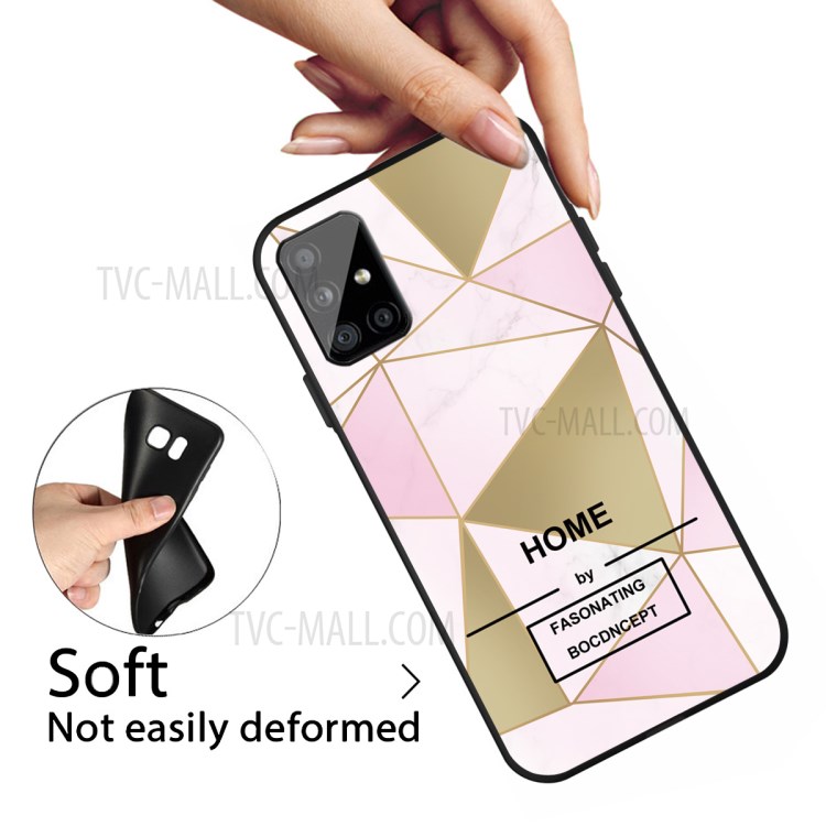 Matte Black TPU Unique Marble Skin Cover for Samsung Galaxy A51 SM-A515 - Pink/Gold Triangle-3