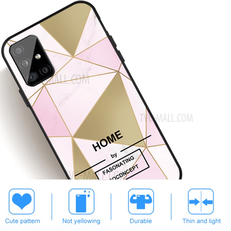 Matte Black TPU Unique Marble Skin Cover for Samsung Galaxy A51 SM-A515 - Pink/Gold Triangle-5