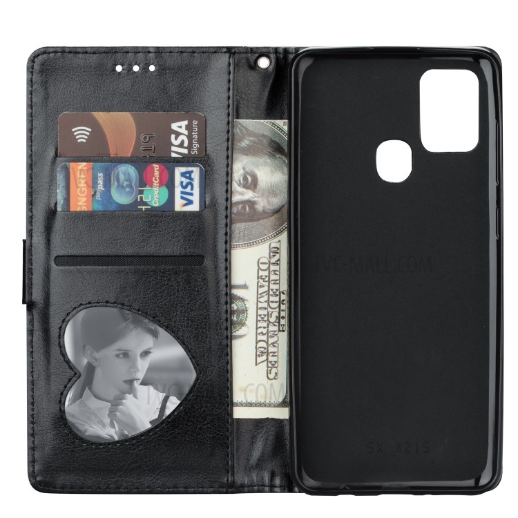 Flash Powder Zipper Pocket Wallet Flip Leather Phone Cover with Strap for Samsung Galaxy A21s - Black-4