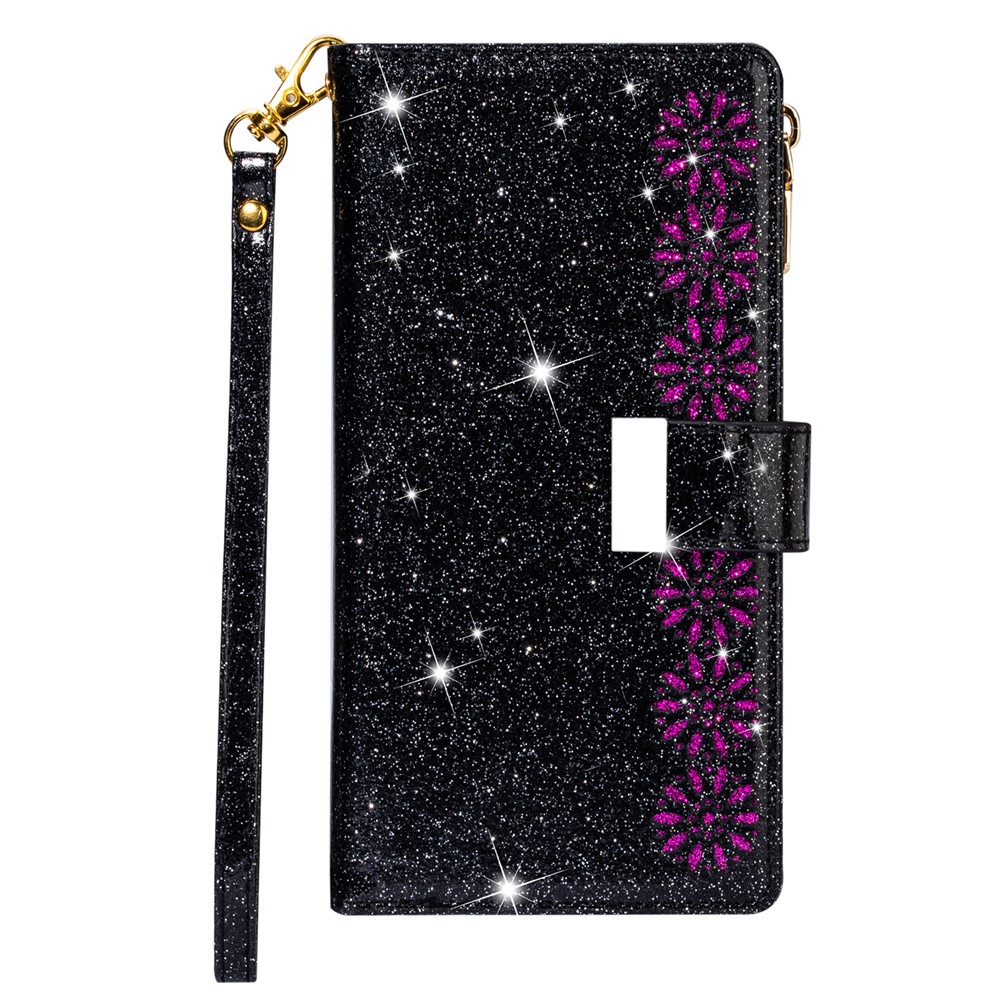 Glittery Starry Style Laser Carving Leather Unique Shell for Samsung Galaxy A31 - Black-9