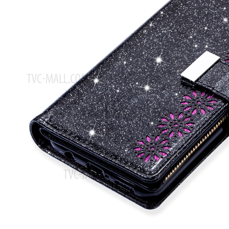 Glittery Starry Style Laser Carving Leather Shell for Samsung Galaxy Note 20 - Black-7