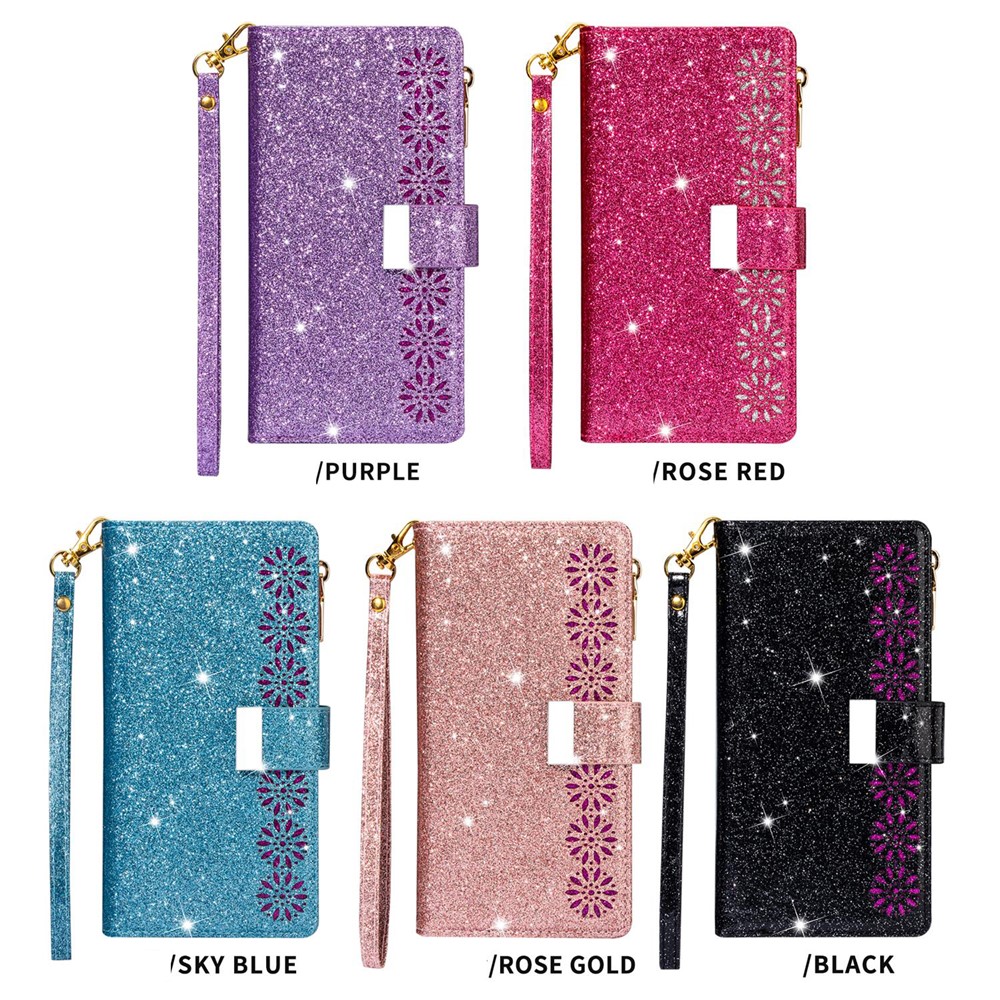 Glittery Starry Style Laser Carving Zipper Leather Case for Samsung Galaxy Note 20 Plus/Note 20 Pro - Black-13