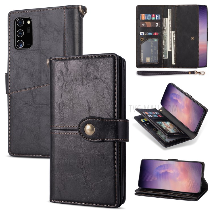 Retro Leather Case with Strap for Samsung Galaxy Note 20 - Black-1