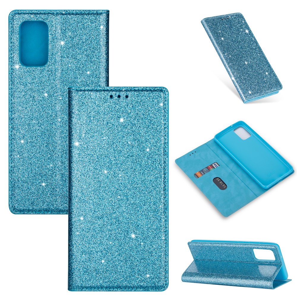 Flash Powder Leather Shell for Samsung Galaxy A31 - Blue