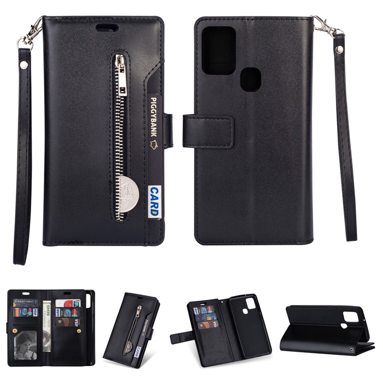 Multi-function Leather Wallet Stand Cover Case for Samsung Galaxy A21s - Black-1