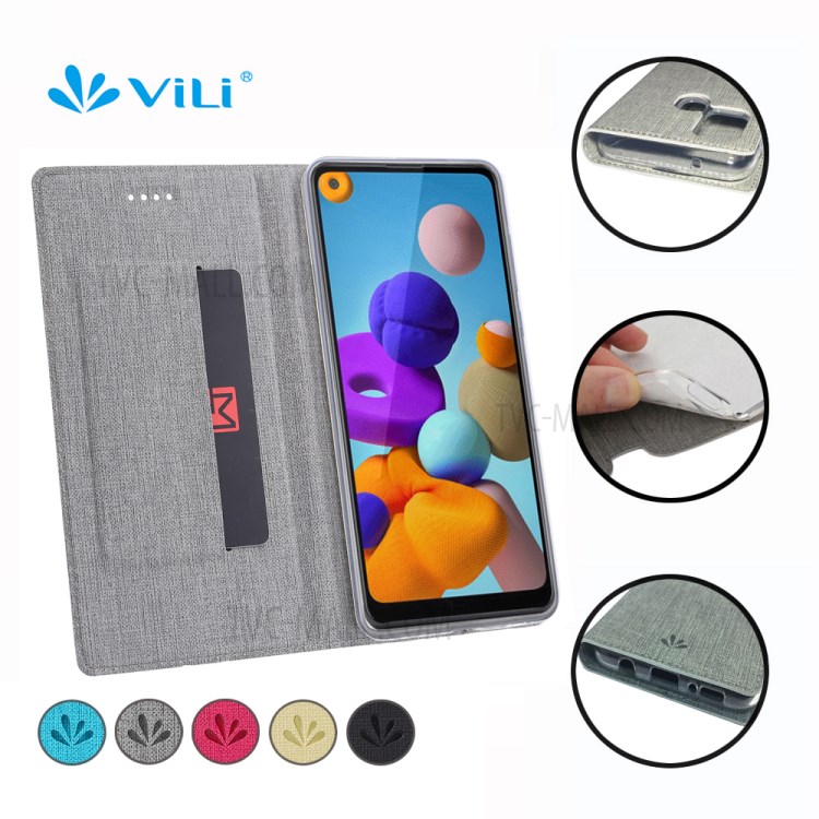 VILI DMX Style Auto-absorbed Leather Shell for Samsung Galaxy A21s - Grey-3