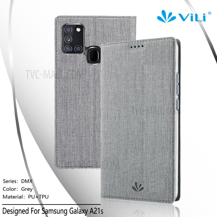 VILI DMX Style Auto-absorbed Leather Shell for Samsung Galaxy A21s - Grey-9
