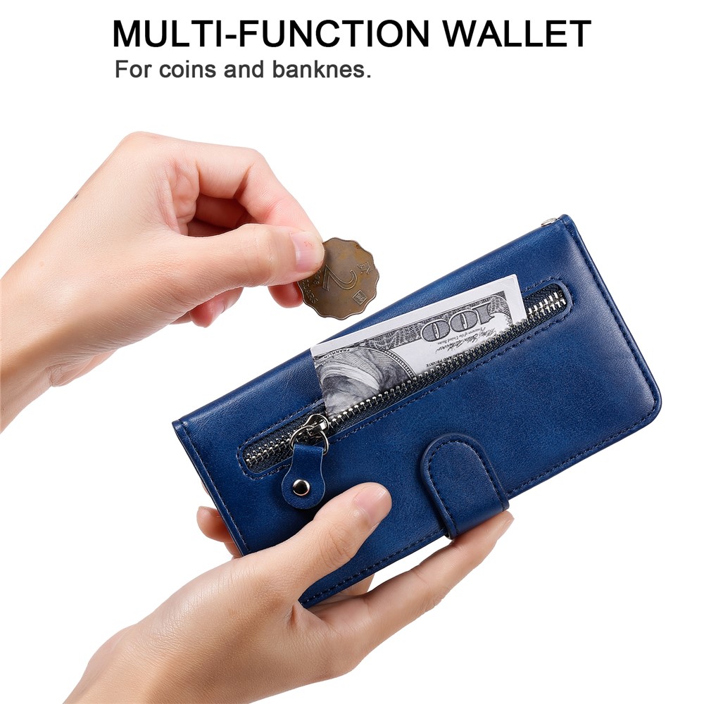 Zipper Pocket Leather Wallet Stand Case for Samsung Galaxy M21 / M30s - Blue-11
