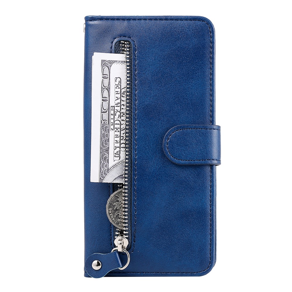 Zipper Pocket Leather Wallet Stand Case for Samsung Galaxy M21 / M30s - Blue-14