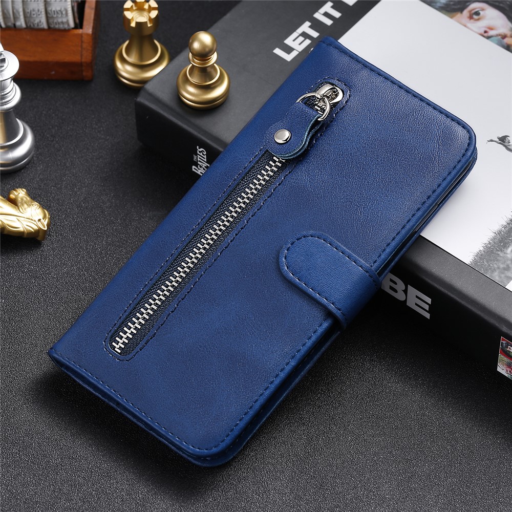 Zipper Pocket Leather Wallet Stand Case for Samsung Galaxy M21 / M30s - Blue-15