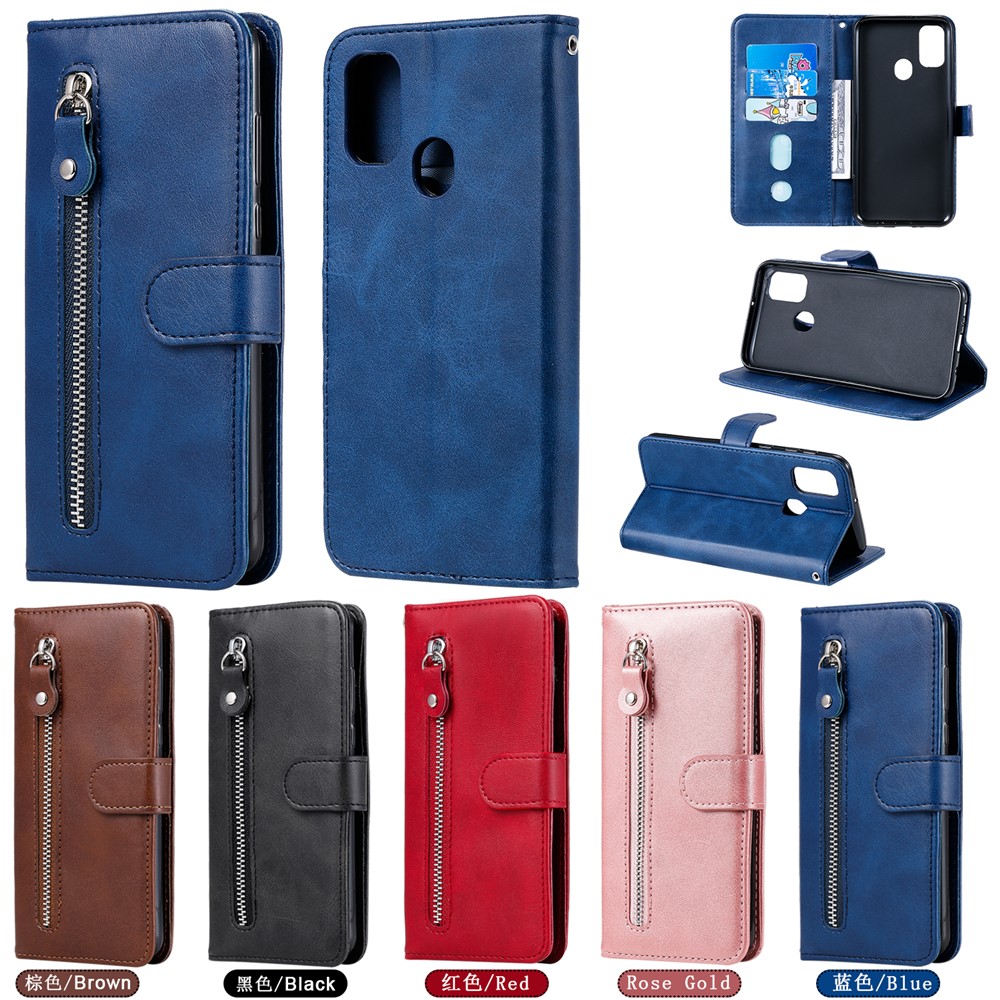 Zipper Pocket Leather Wallet Stand Case for Samsung Galaxy M21 / M30s - Blue-16