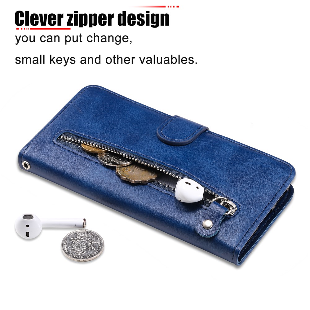 Zipper Pocket Leather Wallet Stand Case for Samsung Galaxy M21 / M30s - Blue-5