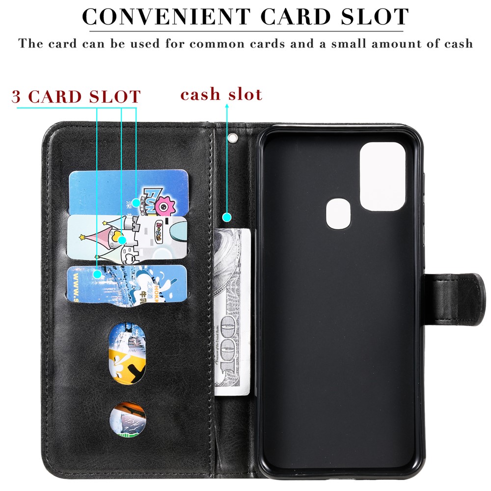 Zipper Pocket Leather Wallet Stand Case for Samsung Galaxy M31 - Black-13