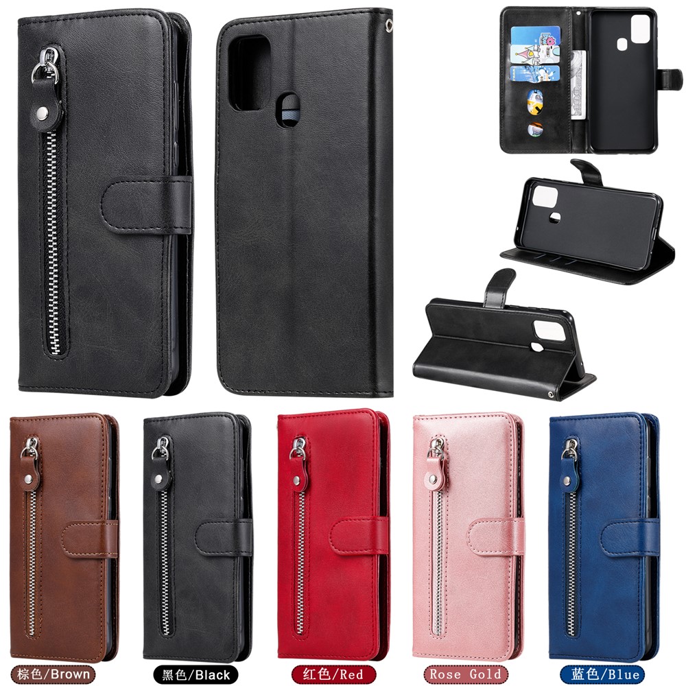 Zipper Pocket Leather Wallet Stand Case for Samsung Galaxy M31 - Black-17