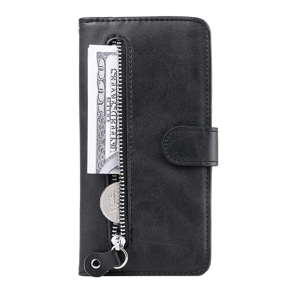 Zipper Pocket Leather Wallet Stand Case for Samsung Galaxy M31 - Black-2