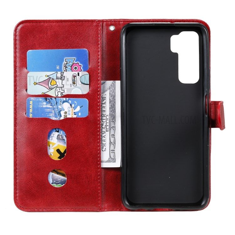 Zipper Pocket Wallet Leather Stand Case for Huawei P40 Lite 5G/nova 7 SE - Red-5