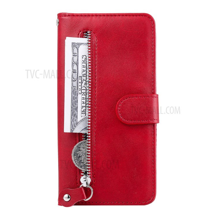 Bolso Com Zíper PU Carteira De Couro Da Tampa Do Telefone Caso Suporte Para Samsung Galaxy A31 - Vermelho-12