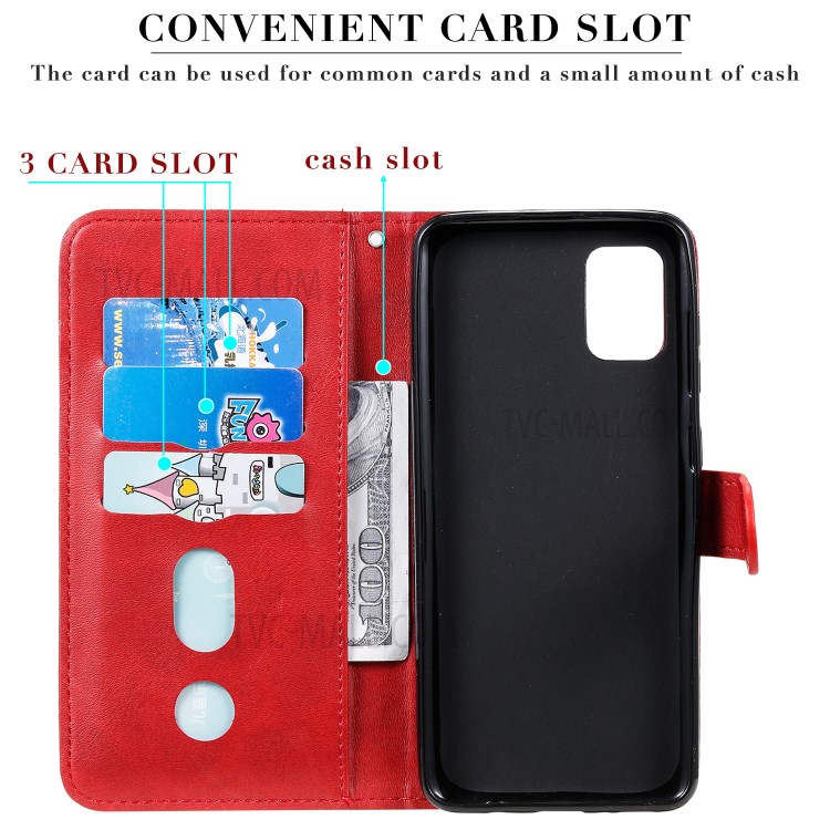 Bolso Com Zíper PU Carteira De Couro Da Tampa Do Telefone Caso Suporte Para Samsung Galaxy A31 - Vermelho-13