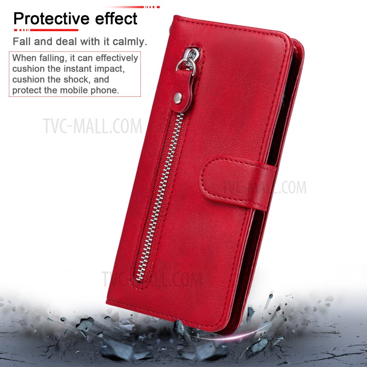 Bolso Com Zíper PU Carteira De Couro Da Tampa Do Telefone Caso Suporte Para Samsung Galaxy A31 - Vermelho-14