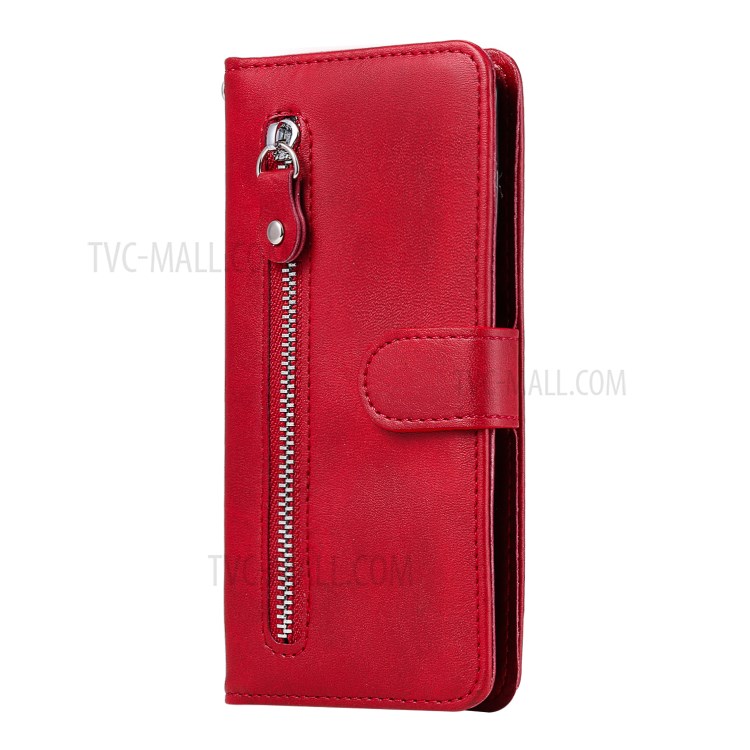 Bolso Com Zíper PU Carteira De Couro Da Tampa Do Telefone Caso Suporte Para Samsung Galaxy A31 - Vermelho-2