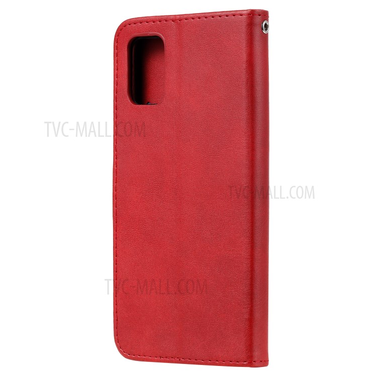 Bolso Com Zíper PU Carteira De Couro Da Tampa Do Telefone Caso Suporte Para Samsung Galaxy A31 - Vermelho-3