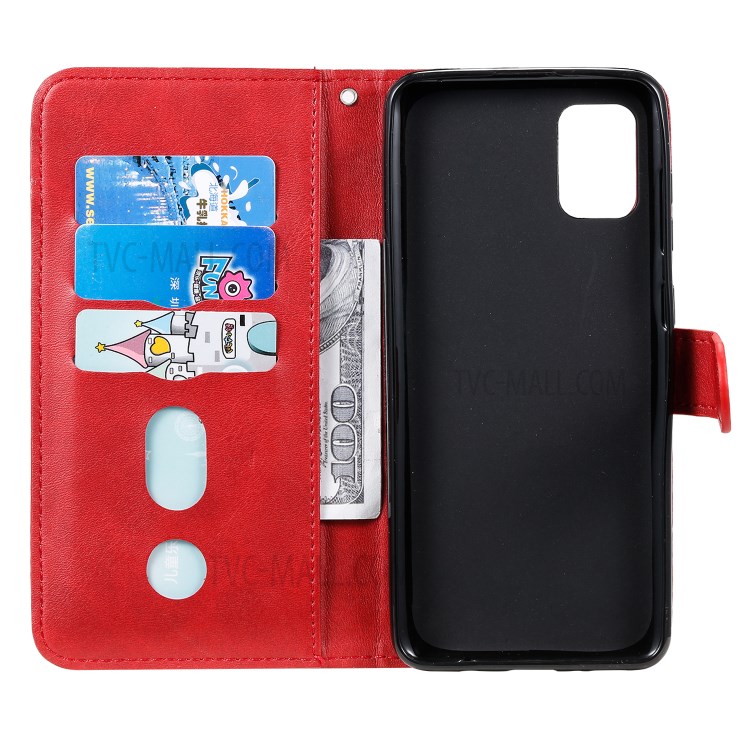 Bolso Com Zíper PU Carteira De Couro Da Tampa Do Telefone Caso Suporte Para Samsung Galaxy A31 - Vermelho-4