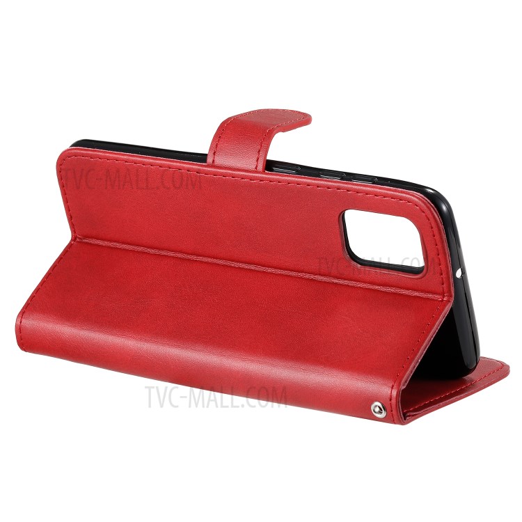 Bolso Com Zíper PU Carteira De Couro Da Tampa Do Telefone Caso Suporte Para Samsung Galaxy A31 - Vermelho-6