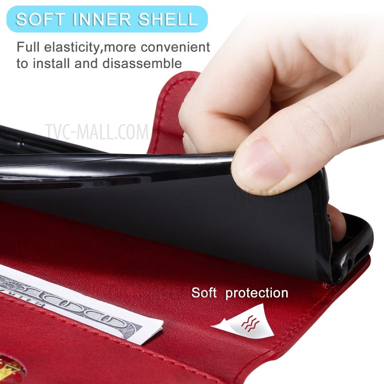 Zipper Pocket PU Leather Wallet Case Stand Phone Cover for Samsung Galaxy A71 5G SM-A716 - Red-11