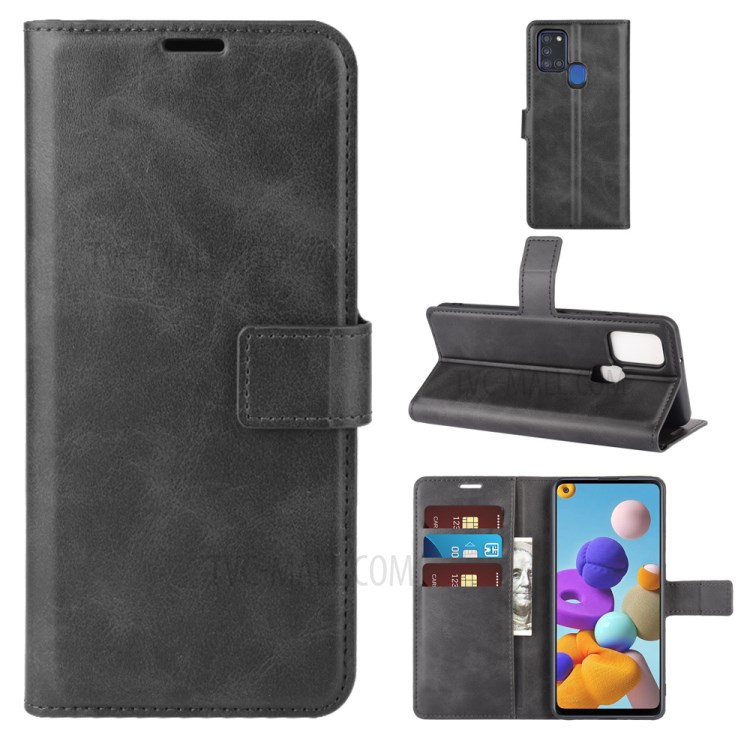 Wallet Leather Stand Case for Samsung Galaxy A21s - Black-1