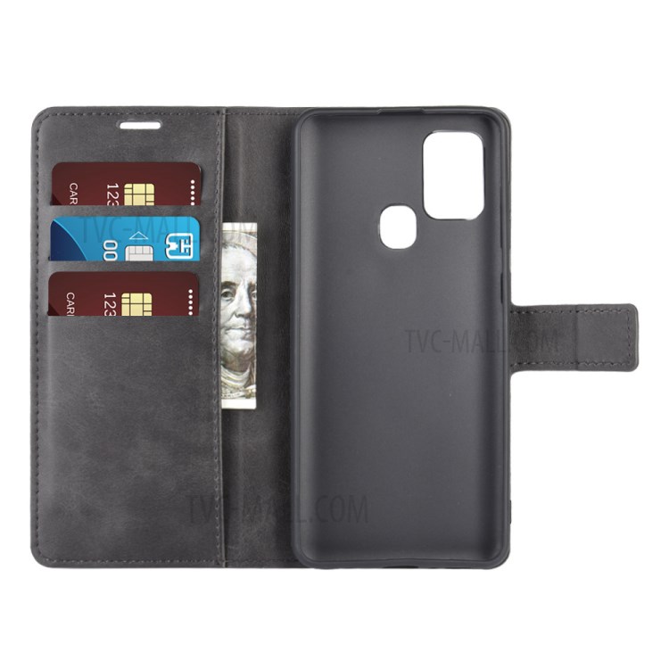Wallet Leather Stand Case for Samsung Galaxy A21s - Black-6