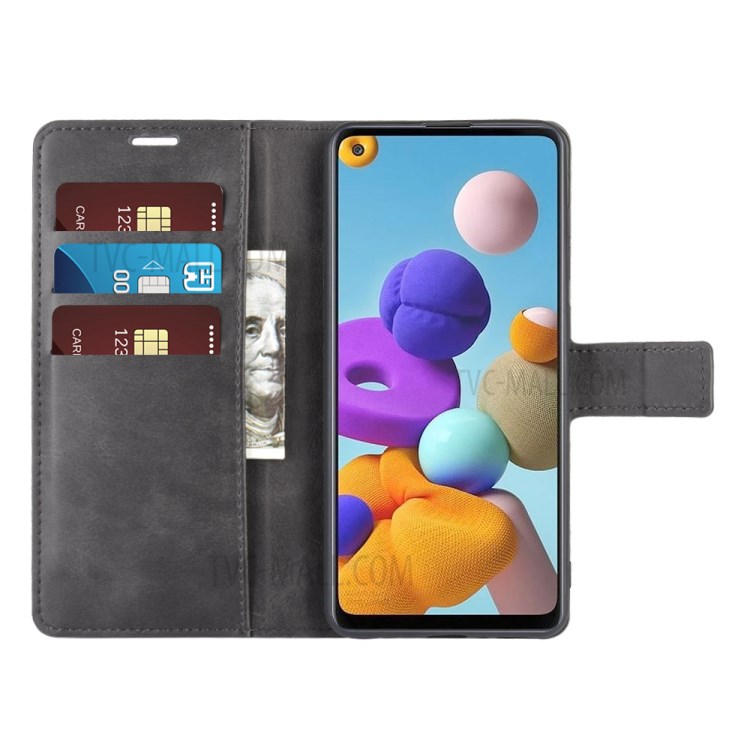 Wallet Leather Stand Case for Samsung Galaxy A21s - Black-7