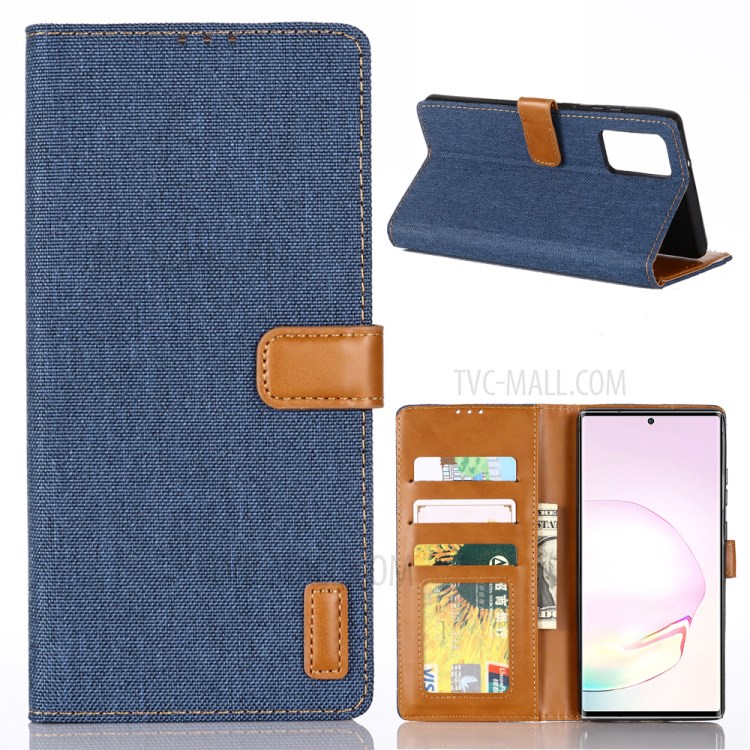 Oxford Cloth Wallet Leather Shell for Samsung Galaxy Note20/Note20 5G - Dark Blue-1