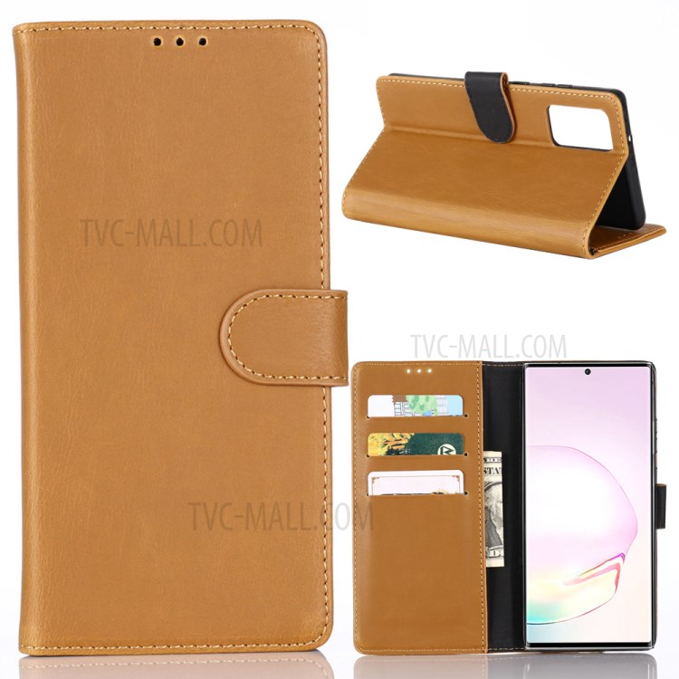 Crazy Horse Leather Wallet Case for Samsung Galaxy Note 20/Note 20 5G - Brown-1
