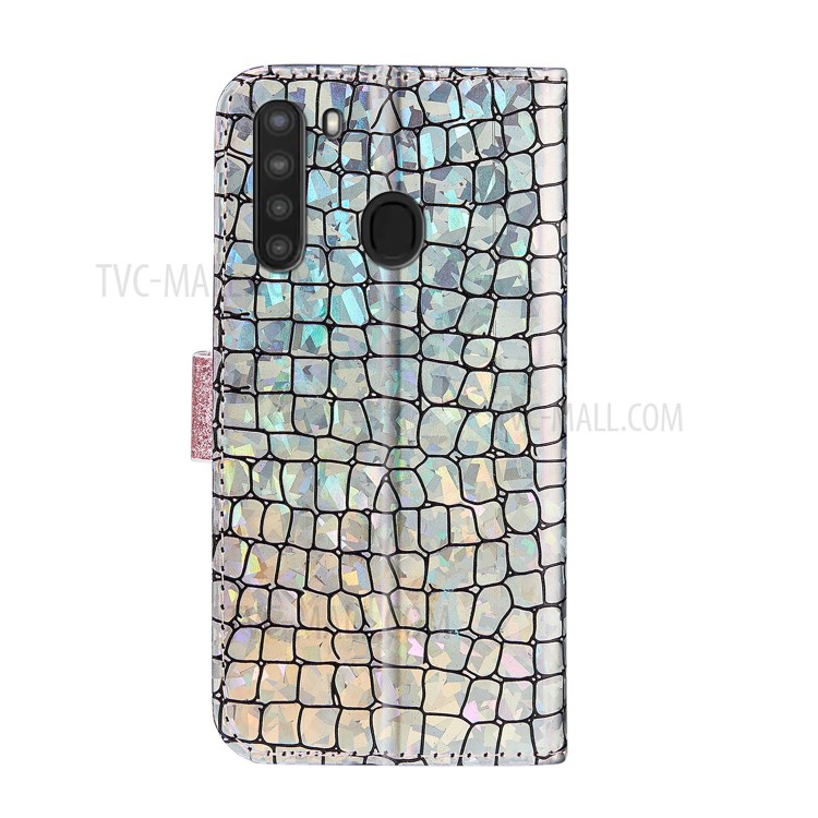 Crocodile Skin Glittery Powder Leather Wallet Stand Case for Samsung Galaxy A21 - Rose Gold-3