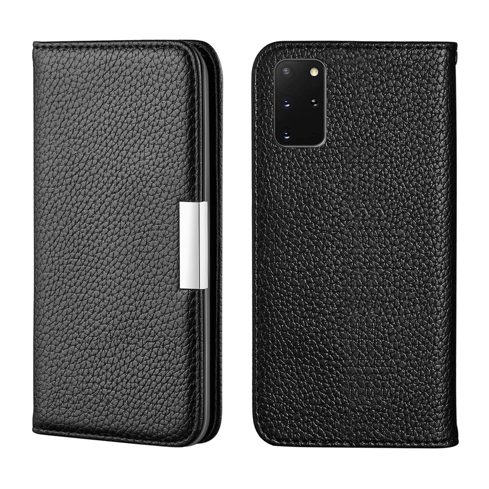 Retro Case Litchi Skin Leather Stand Cover with Card Slots for Samsung Galaxy S20 Plus - Black-1