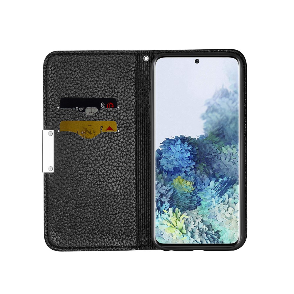 Retro Case Litchi Skin Leather Cover с Карточными Слотами Для Samsung Galaxy S20 Plus/S20 Plus 5G - Черный-7