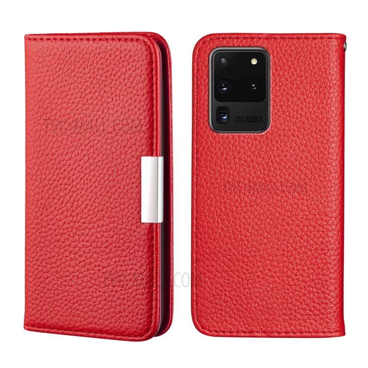 Litchi Couvercle Du Support En Cuir De La Peau Avec Le Cas De Fentes De Cartes Pour Samsung Galaxy S20 Ultra - Rouge-1