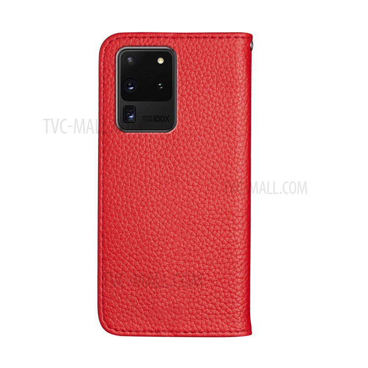 Litchi Couvercle Du Support En Cuir De La Peau Avec Le Cas De Fentes De Cartes Pour Samsung Galaxy S20 Ultra - Rouge-3
