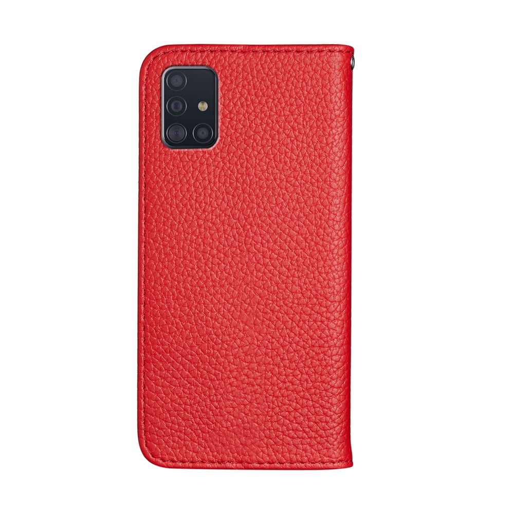 Litchi Skin Leather Stand Cover with Card Slots Case for Samsung Galaxy A51 SM-A515 - Red-2