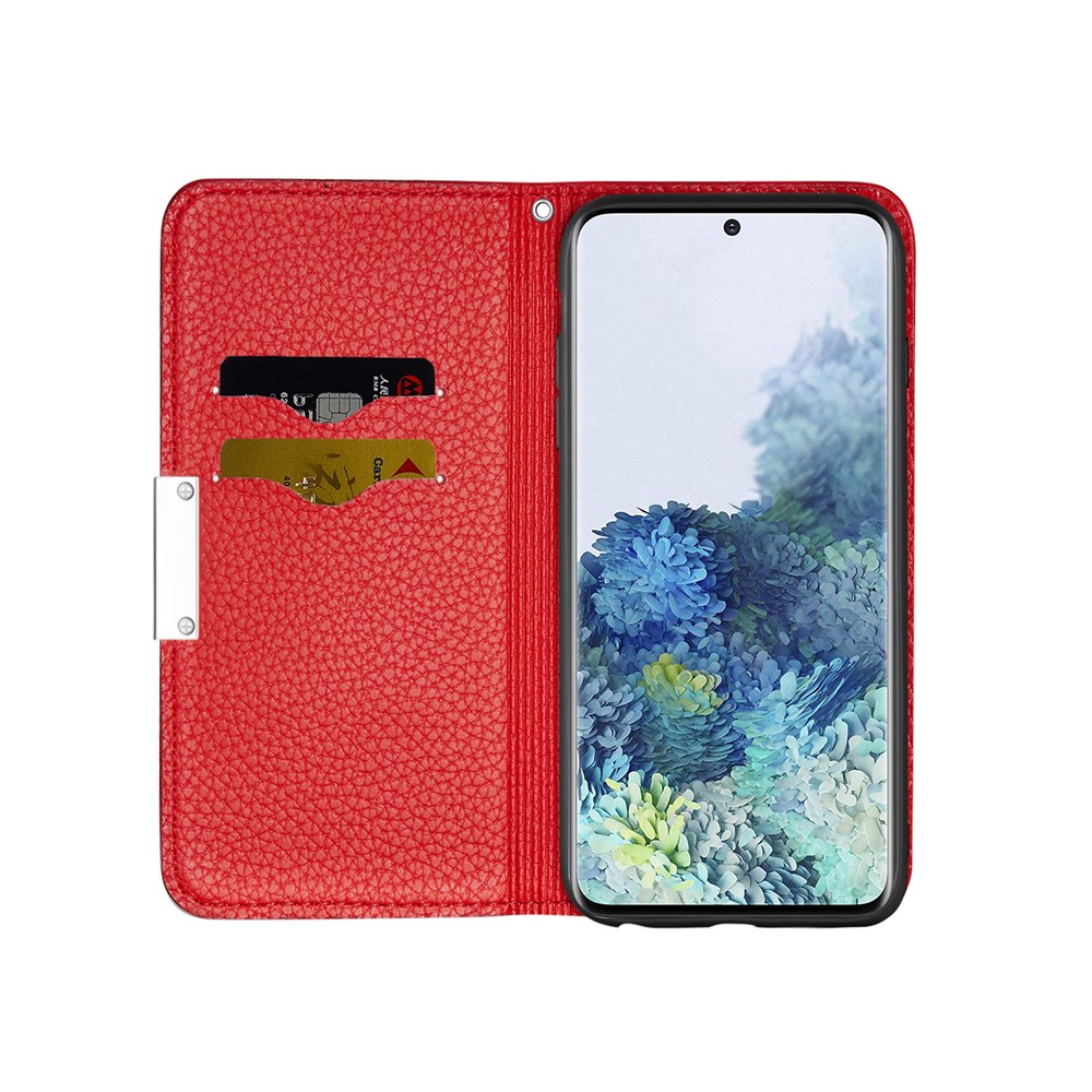 Litchi Skin Leather Stand Cover with Card Slots Case for Samsung Galaxy A51 SM-A515 - Red-6