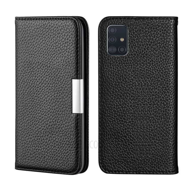 Litchi Skin Leather Stand Cover with Card Slots for Samsung Galaxy A71 SM-A715 - Black-1