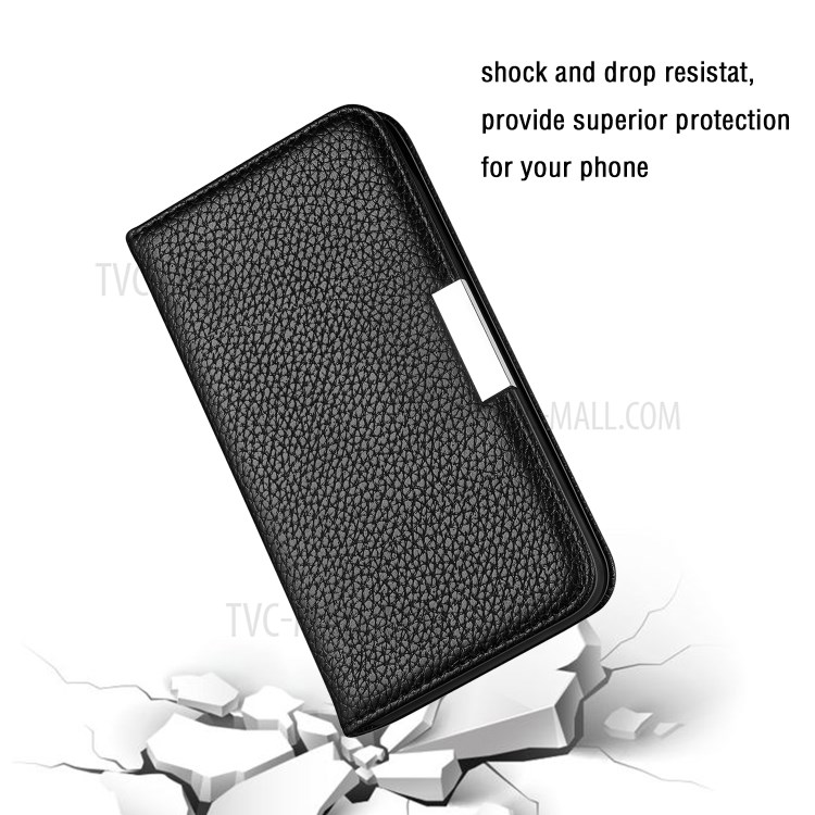 Litchi Skin Leather Stand Cover with Card Slots for Samsung Galaxy A21 - Black-10