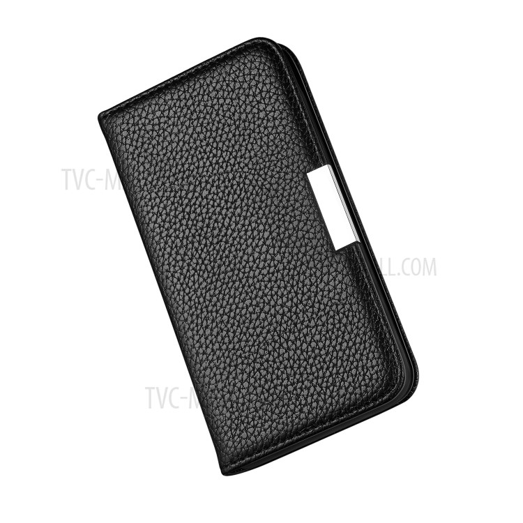 Litchi Skin Leather Stand Cover with Card Slots for Samsung Galaxy A21 - Black-6