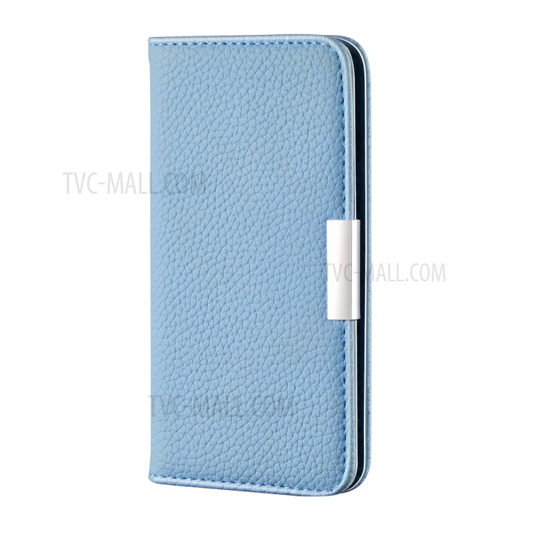 Pele Tampa Do Suporte De Couro Absorvidos-auto Lichia Com Caso De Slots De Cartão Para Samsung Galaxy S20 - Azul-1